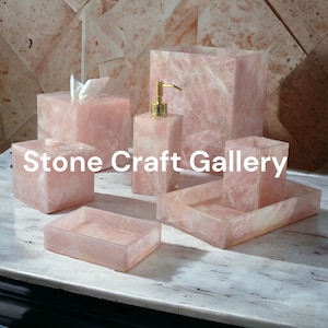Rose Quartz Agate Bathroom Set, Luxury Bath Accessories, Gemstone Decor, Spa Gift, Natural Stone Set, Home Decor, Healing Crystals