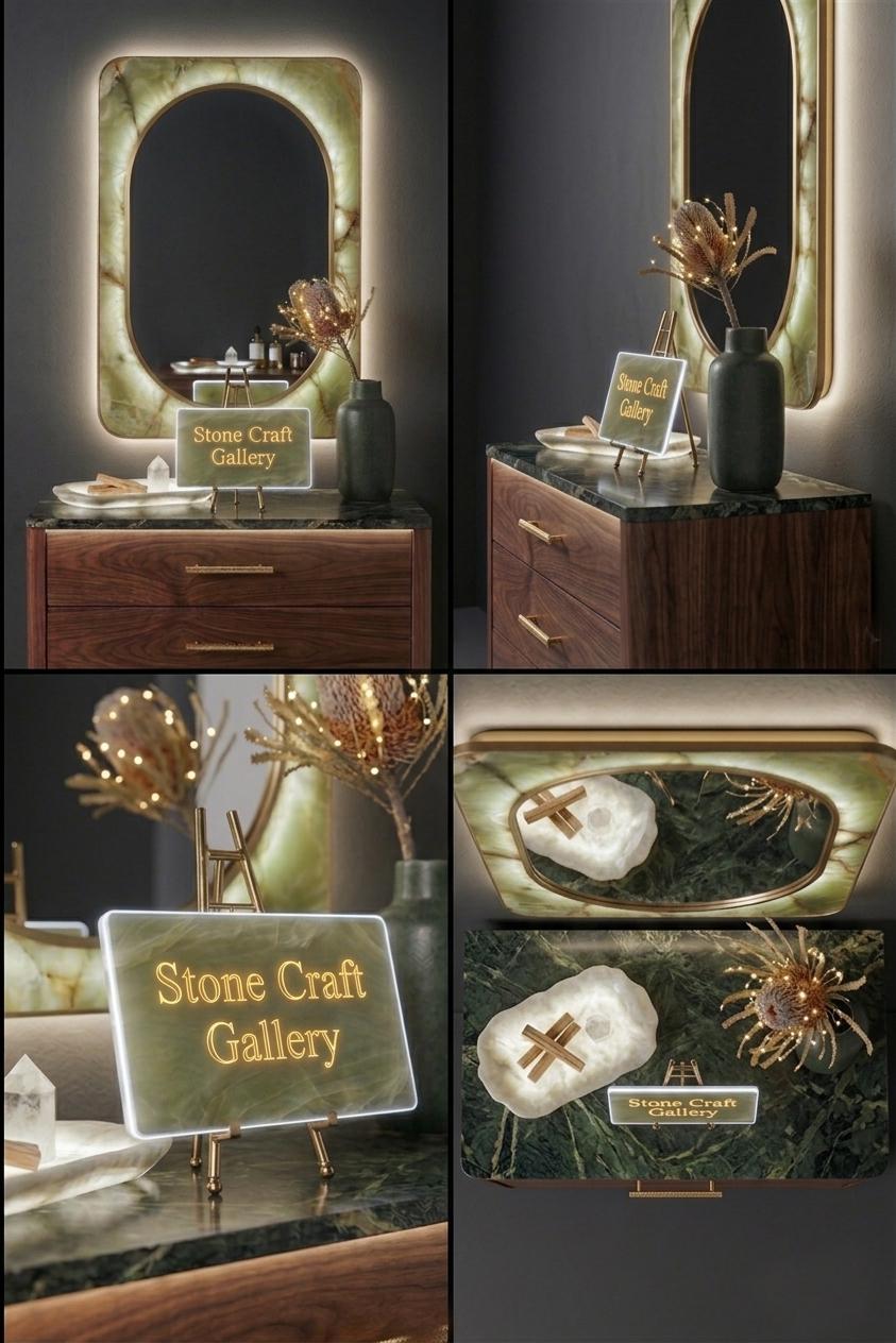 Green Onyx Wall Mirror - Natural Stone Home Decor - Luxury 
