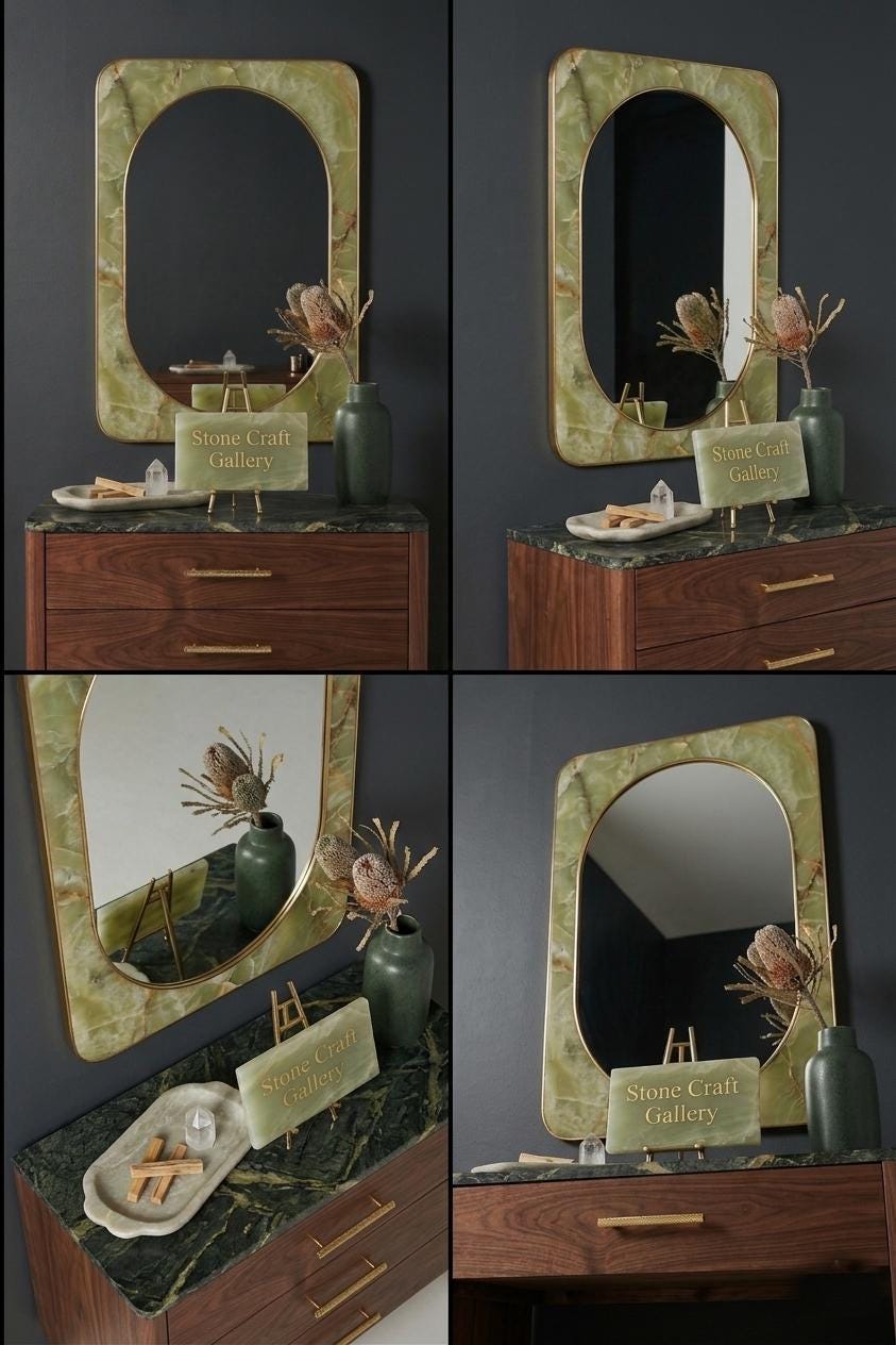 Green Onyx Wall Mirror - Natural Stone Home Decor - Luxury 