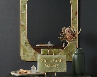 Green Onyx Wall Mirror - Natural Stone Home Decor - Luxury 