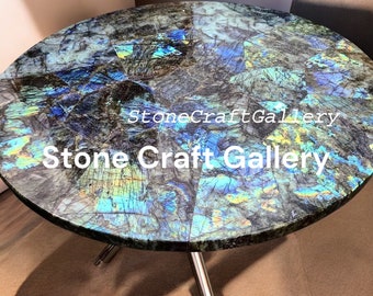 Round Labradorite Table Top Handmade Coffee Table, Side Table, Sofa Table, Dining Table Living Room, Office, or Dining Area