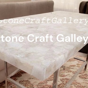 White Quartz Agate Dining Table, Natural Quartz Agate Table, Natural Agate Dining Table Top, Botswana Agate Table, Agate Console Table