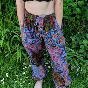 Patchwork Mushroom Trousers | Hippie Festival Trousers | Baggy Loose Comfortable Trousers | Blue Green Purple
