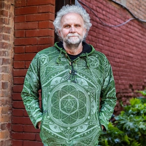 Men and Women's Flower of Life, Fleece Lined Hoody, Green Black Blue, Jacket Hoody Hoodie Pullover, Sacred Geometry Hippy Boho Festival