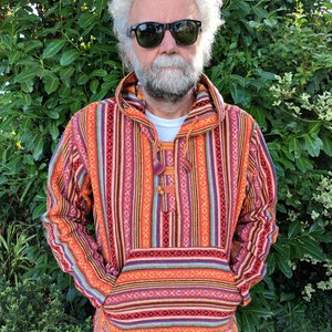 Colourful Stripe Pullover, Soft Brushed Cotton, Hippy Boho Festival, Orange Red Black Blue,