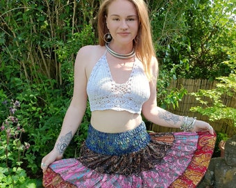 Patchwork Mini RaRa Skirts, Three Tier Floaty Mini Skirt, Recycled Sari Material, Summer Hippy RaRa Skirt