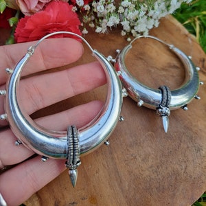 Indian Boho Hoop Earrings | German Silver White Metal Earrings |  Spike Design | Hippie Boho Ethnic Festival |