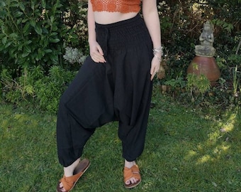 Men and Women's Black and Orange  Harem Pants Trousers Yoga Pilates Festivals Hippy Boho Cotton Aladdin Pants Hippie