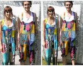 Patchwork dungarees jumpsuit overalls aztec funky festivals hippy boho, XS S M L XL XXL For All Ages All Sizes