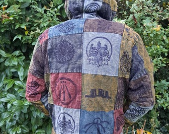 ジャケット・アウター ETHNIC PATCHWORK DESIGN NOCOLLAR JACKET Men and Women's Heavy Cotton Colourful Patchwork Jacket With