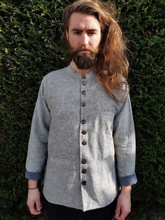 Mens Nehru Collar Jacket Mandarin Grandad Kurta Long Style Etsy