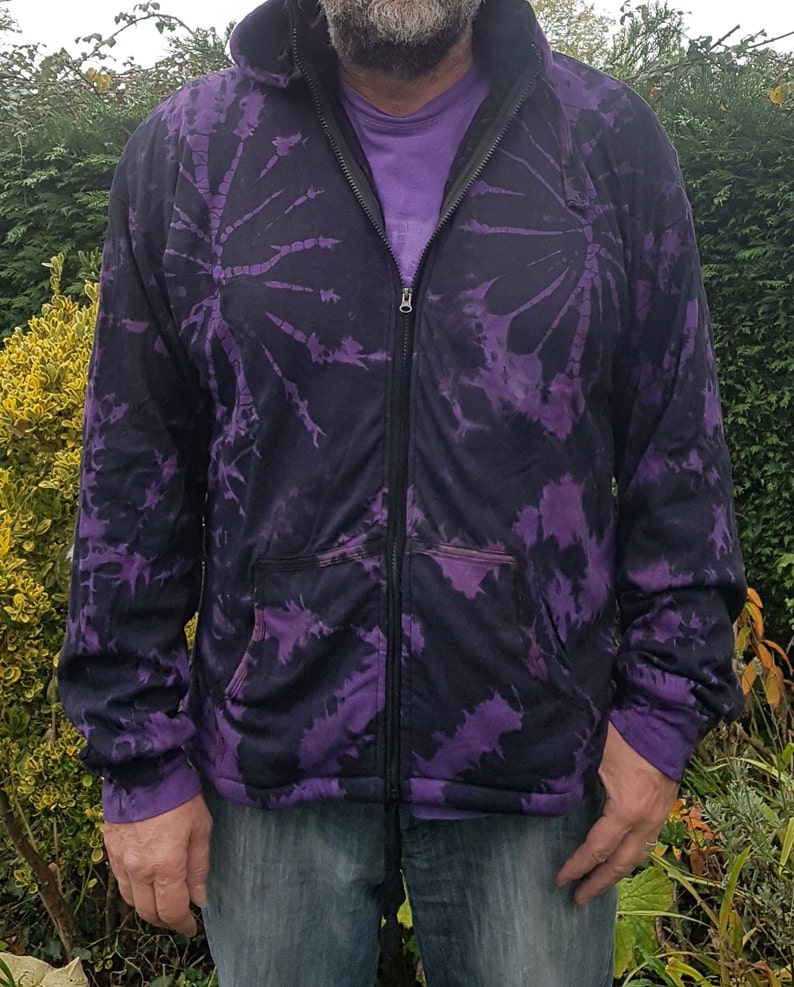 Hippie Hippy Boho Festival Fleece Lined Men M L XL Pixie Hood Women/'s Tie Dye Jacket
