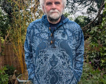 Global Emporium Goddess Hoody, Pagan Screen Print Hoodie, Designed By Us, Nature Beltane Earth Hare Glastonbury