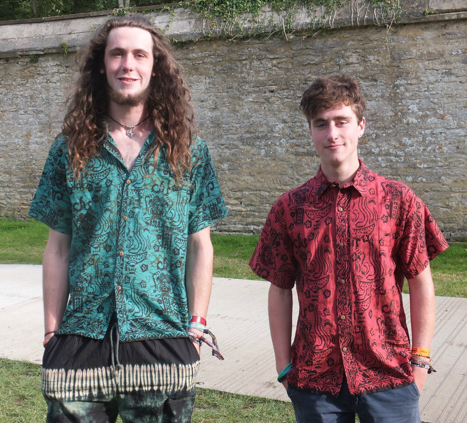 Image of Mens Traditional Batik Shirts Short Sleeve Cool Cotton Summer M L Xl Xxl Red Green