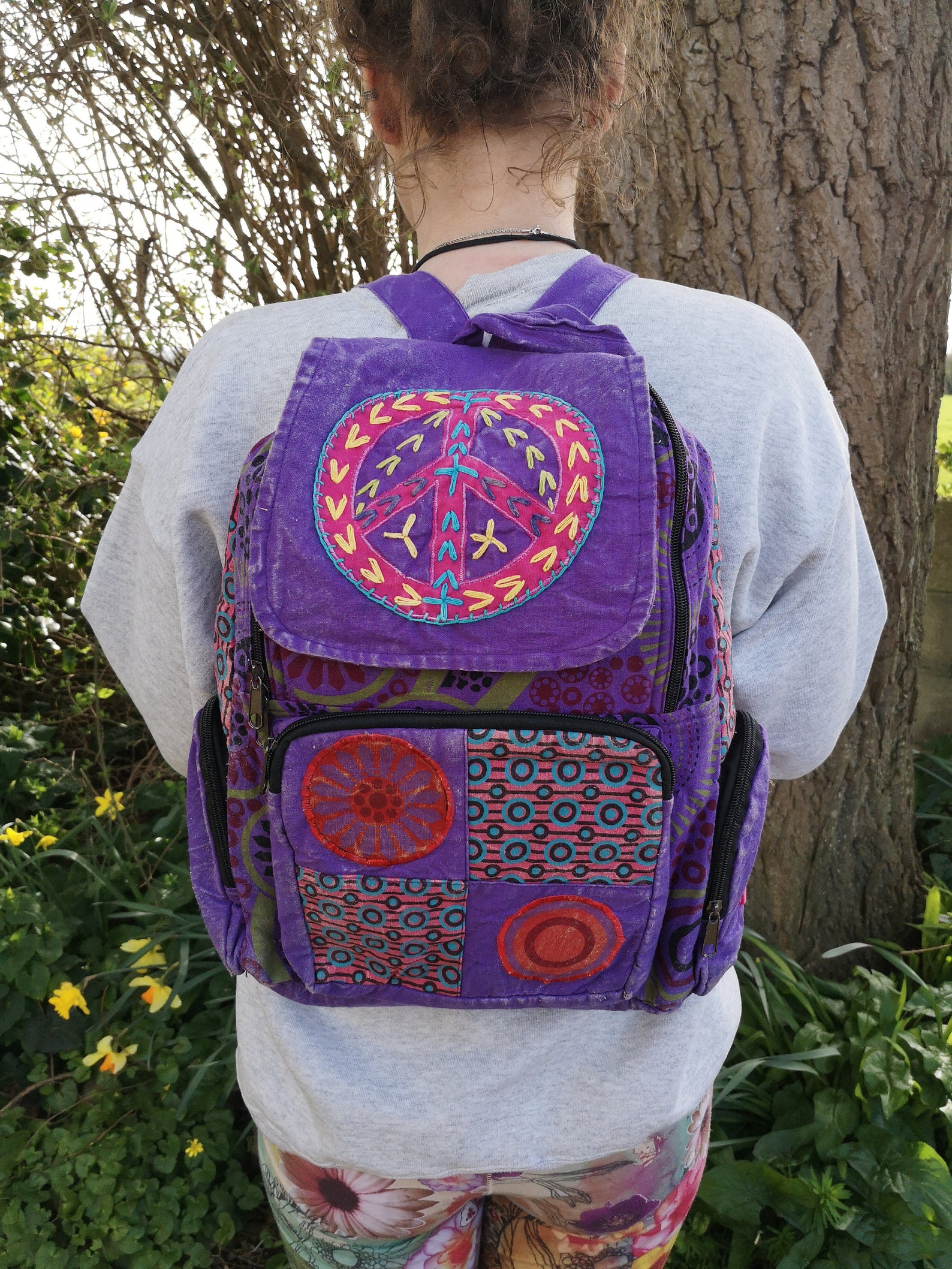 Peace Patchwork Backpack Cotton Stonewash Flower Rucksack - Etsy UK