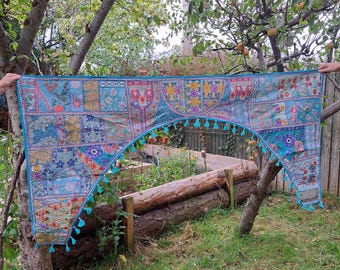 Indian Handmade Large Size Toran, Colourful Wall Hanging, Gate Door Decor Curtain, Embroidered Tapestry, Hippie Boho Ethnic Festival XXL