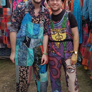 Patchwork Dungarees Rainbow Jumpsuit Colourful Overalls Aztec Funky Festivals Hippy Boho XS S/M L/XL XXL Great For Glastonbury image 5