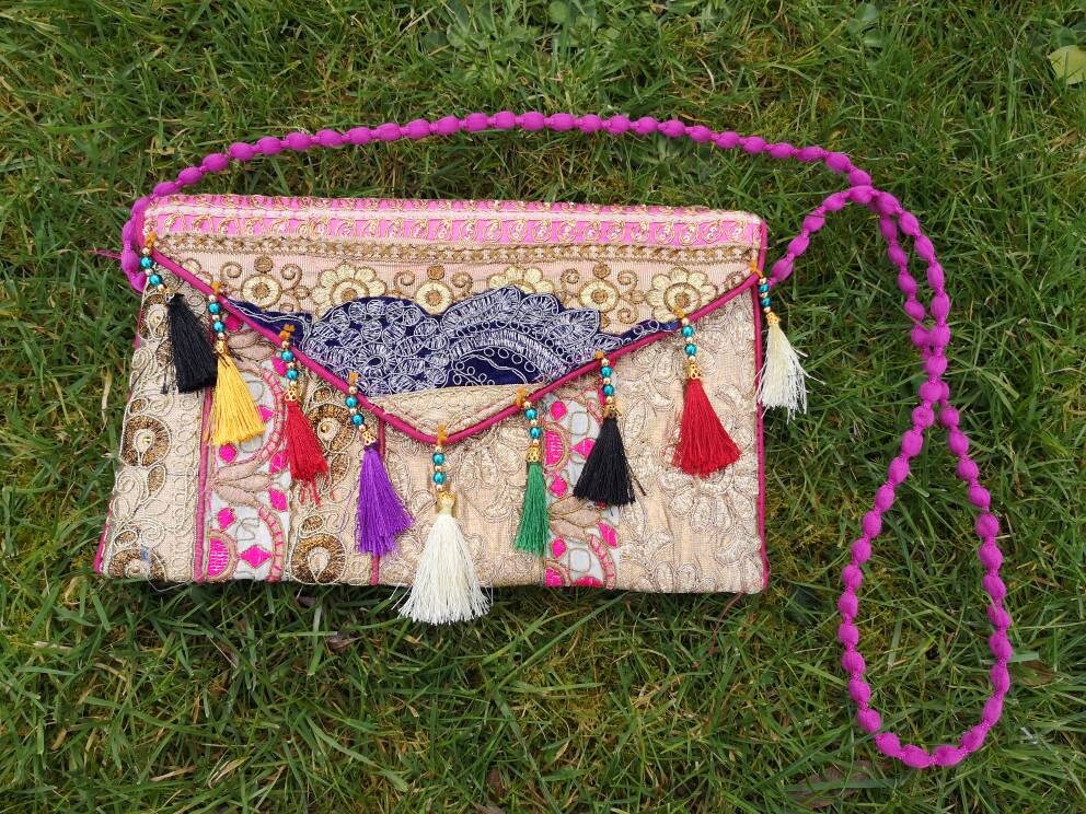Handmade Gold Embroidered Indian Clutch Bag Large Size Etsy