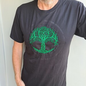Funky Embroidery Black T-shirts, Sun Dope Man Mandala Magic Mushroom Tree of Life Tree of life