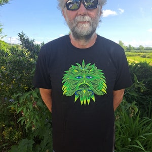 Funky Embroidery Black T-shirts, Sun Dope Man Mandala Magic Mushroom Tree of Life Dope Man