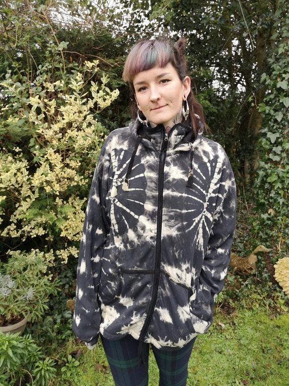Men Women s Tie Dye Jacket Fleece Lined Pixie Hood M L XL
