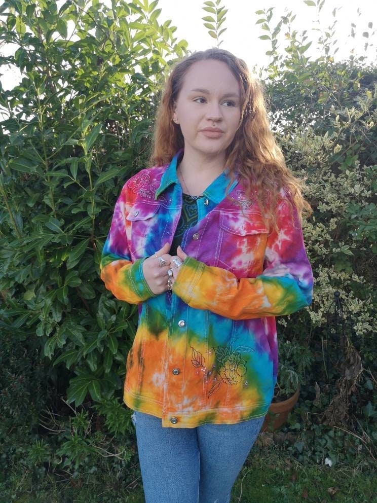 Rainbow tie dye denim best sale jacket
