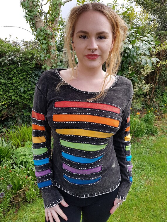 Ladies Long Sleeve Top Colourful Boho Hippy Panel Stripe | Etsy