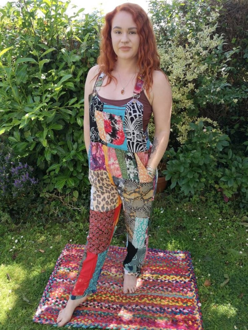 Patchwork Dungarees Rainbow Jumpsuit Colourful Overalls Aztec Funky Festivals Hippy Boho XS S/M L/XL XXL Great For Glastonbury image 3