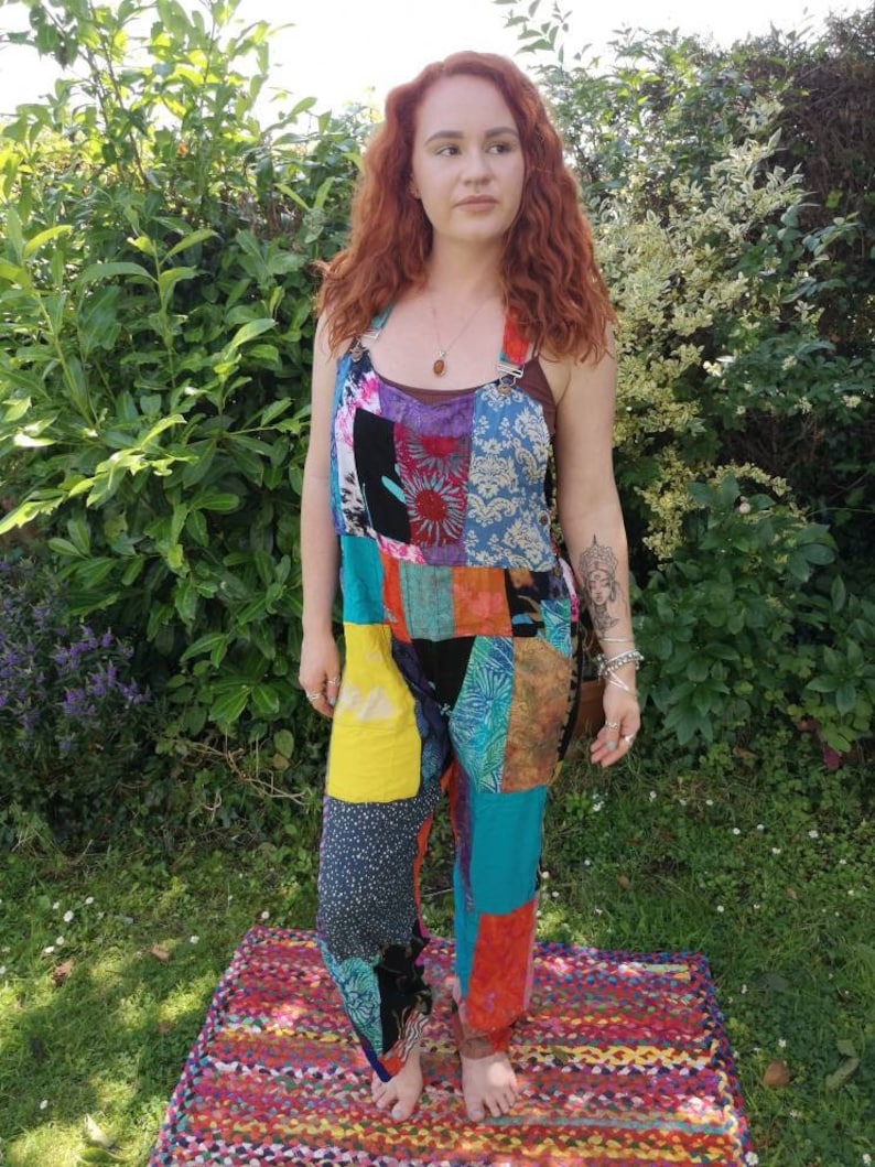 Patchwork Dungarees Rainbow Jumpsuit Colourful Overalls Aztec Funky Festivals Hippy Boho XS S/M L/XL XXL Great For Glastonbury image 1