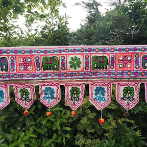 Handmade Floral And Elephant Runner Toran, Colourful Wall Hanging, Door Decor Curtain, Colourful Embroidered Tapestry, Hippie Boho Festival