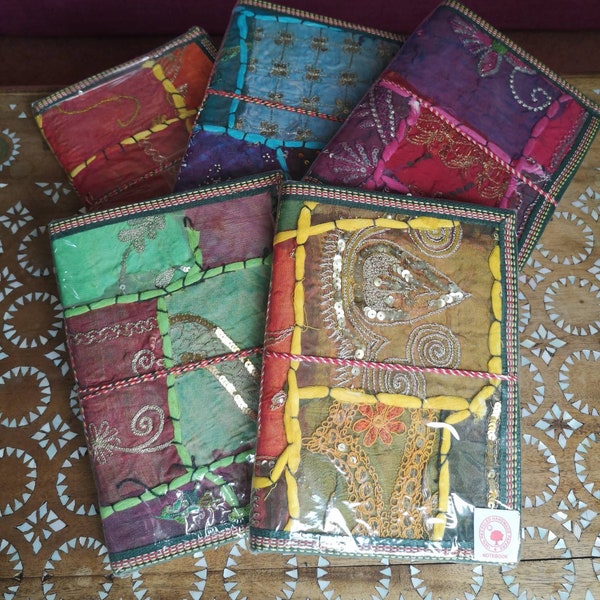 Large Handmade Colourful Indian Embroidery Notebooks, Green pink orange black Journals, dairy, manifestation diary, scrap book, art journal