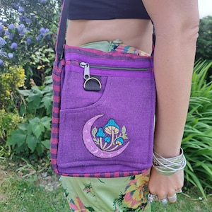 Small Nepalese Cotton Stripe Hand Bags | Sun Buddha Eye Designs | Adjustable Straps Cross Body Bag | Purple Green Blue | Festival Bags