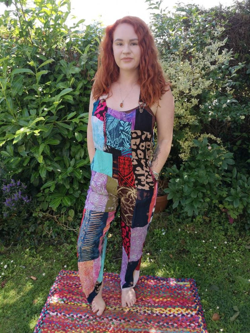 Patchwork Dungarees Rainbow Jumpsuit Colourful Overalls Aztec Funky Festivals Hippy Boho XS S/M L/XL XXL Great For Glastonbury image 8