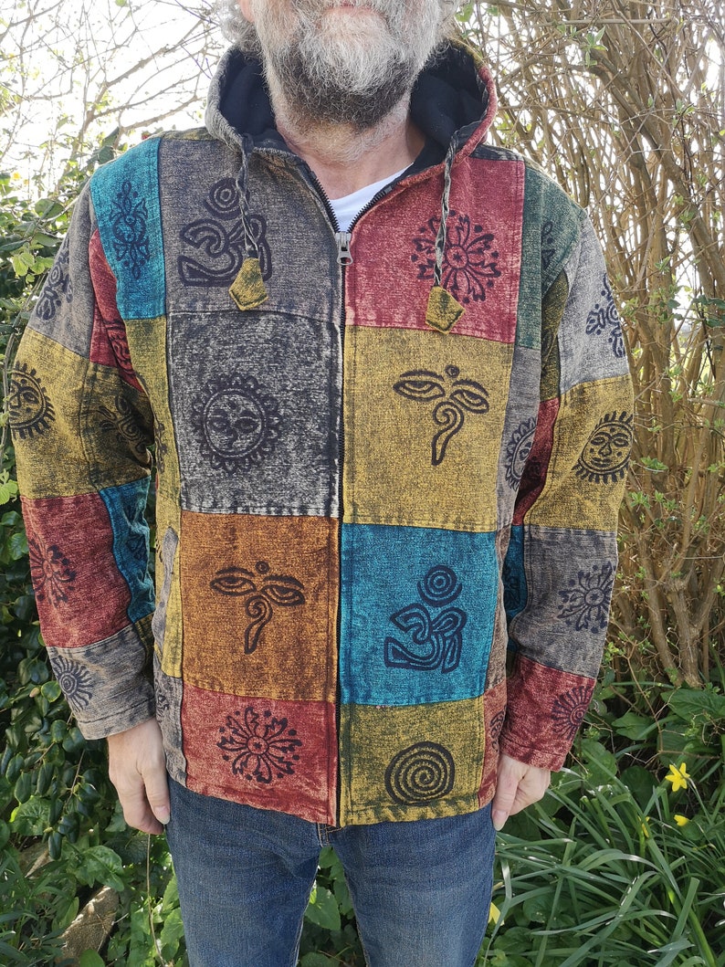 Men and Women's Heavy Cotton Colourful Patchwork Jacket With Block Print,Fleece Line Jacket, Boho Jacket, Hippie Jacket, Nepal Jacket M L XL image 4