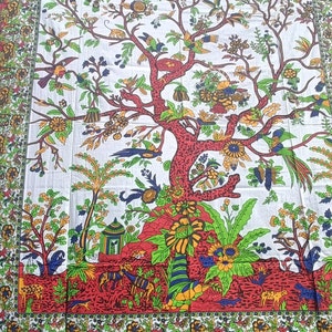 Magischer Baum des Lebens Wandteppich, Blau Weiß Orange Baum Design, Natur Mutter Erde Erdung Keltisches Design, Bettlaken Wandbehang