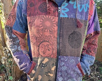 Patchwork Jacket, Funky Festival Mandala Mushroom Patchwork