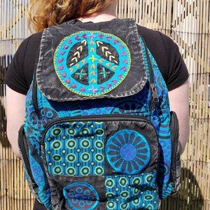 Peace Patchwork Backpack, Cotton Stonewash Flower Rucksack, Hippy ...