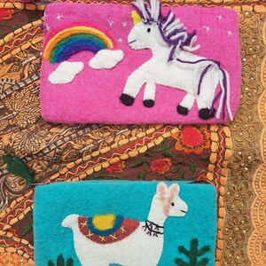 Handmade Felt Purses, Coin Purse, Flowers Mermaid Unicorn Flamingo Mushrooms Lama Alpaca