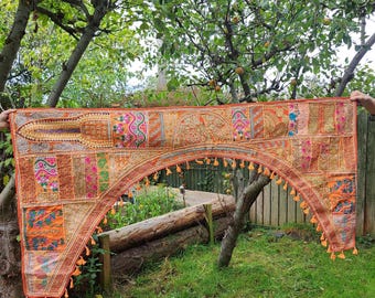 Grote Indiase toran, geborduurde patchwork muurdecoratie, boho deurdecoratie