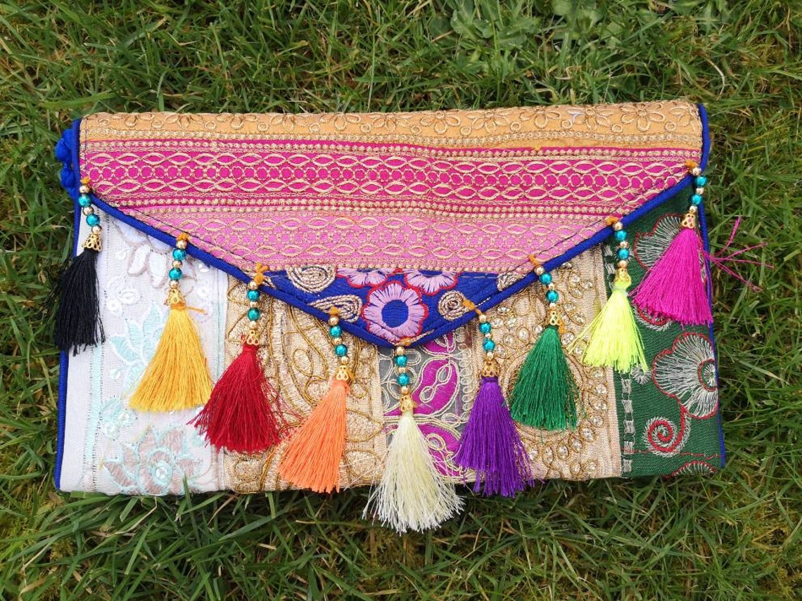Handmade Gold Embroidered Indian Clutch Bag Large Size Etsy UK