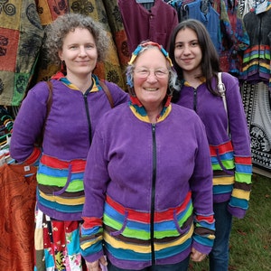 Colourful Stonewsh Rainbow Multicolour Hoodies, Pixie Hood, Hoody Zip Up Jacket Hoodie, Hippy Boho Funky, Black Purple Blue image 2