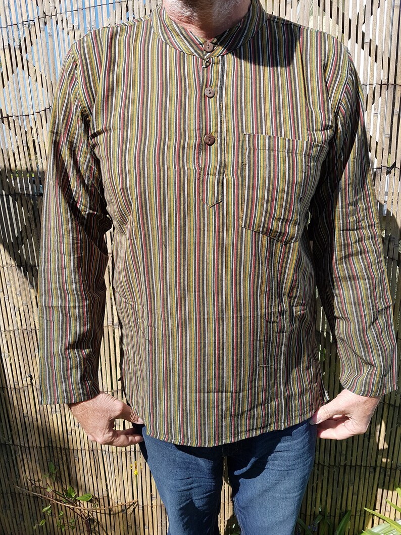 Long Sleeved Stripped Collarless Grandad Kurta Shirts 100% - Etsy
