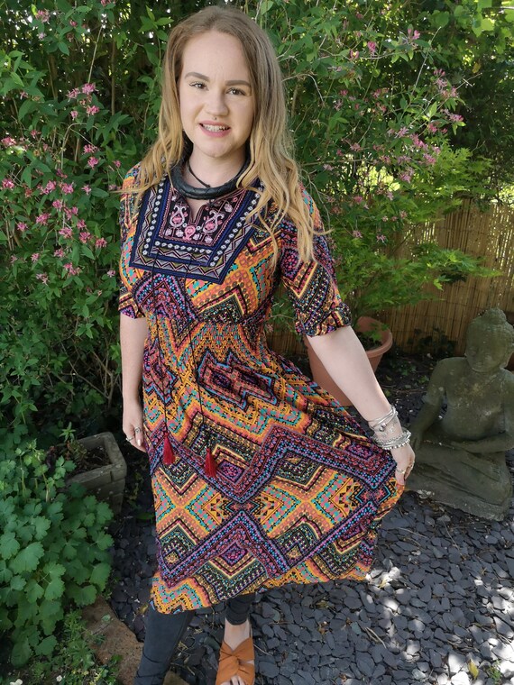 Ladies Long Maxi Colourful Aztec Dress 
