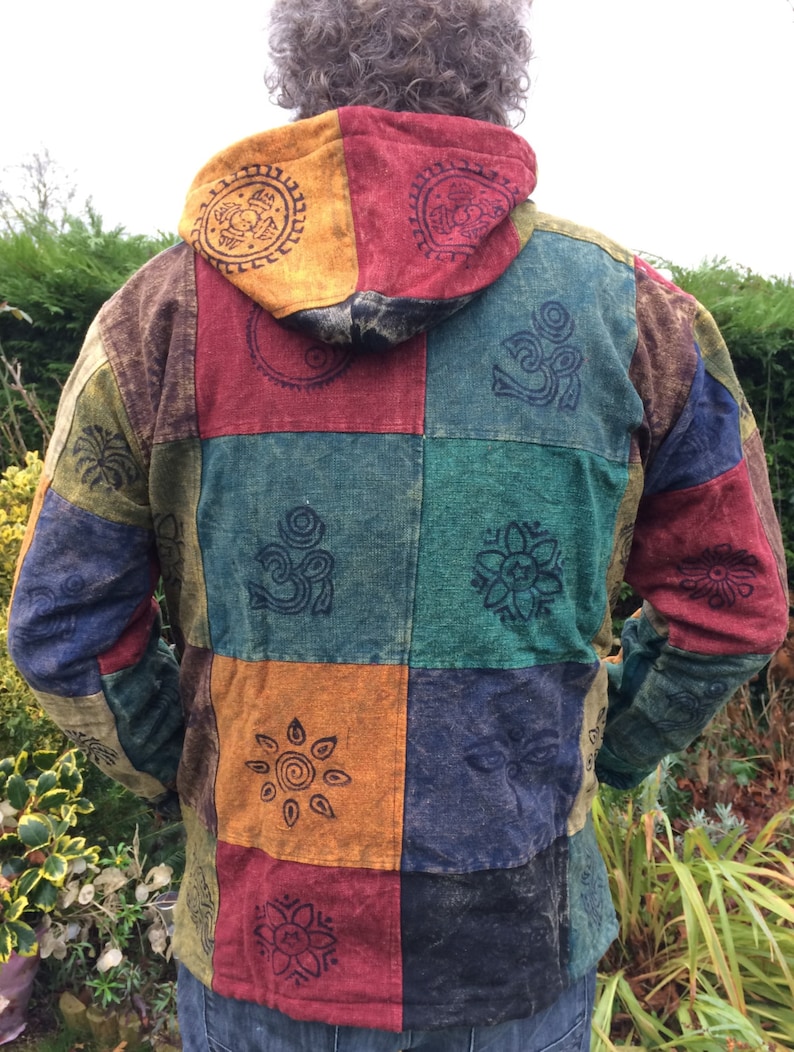 Men and Women's Heavy Cotton Colourful Patchwork Jacket With Block Print,Fleece Line Jacket, Boho Jacket, Hippie Jacket, Nepal Jacket M L XL image 10