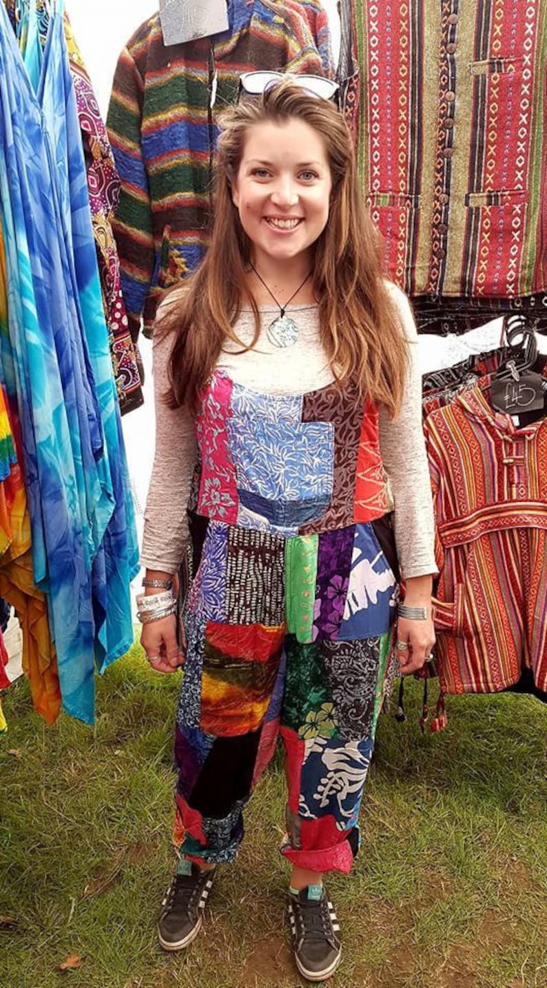 Patchwork Dungarees Rainbow Jumpsuit Colourful Overalls Aztec Funky Festivals Hippy Boho XS S/M L/XL XXL Great For Glastonbury image 9