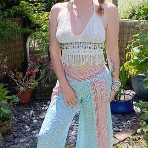 Colourful Fitted Elasticated Wrap Trousers, Harem Pants Wide Leg Pleat, Aladdin Slits Hippy Boho, Funky Mandala Trousers 8 10 S M