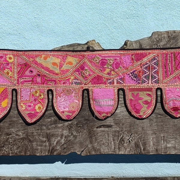 Extra Long Indian Handmade Runner Toran, Colourful Wall Hanging, Door Decor Curtain, Patchwork Embroidered Tapestry, Hippie Boho Festival