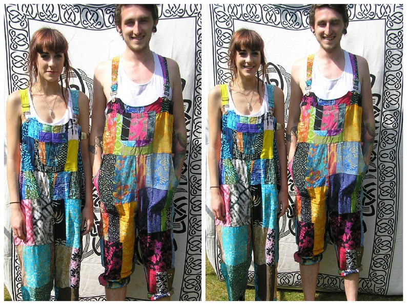 Patchwork Dungarees Rainbow Jumpsuit Colourful Overalls Aztec Funky Festivals Hippy Boho XS S/M L/XL XXL Great For Glastonbury image 2