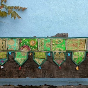 Extra Long Indian Handmade Runner Toran, Colourful Wall Hanging, Door Decor Curtain, Patchwork Embroidered Tapestry, Hippie Boho Festival