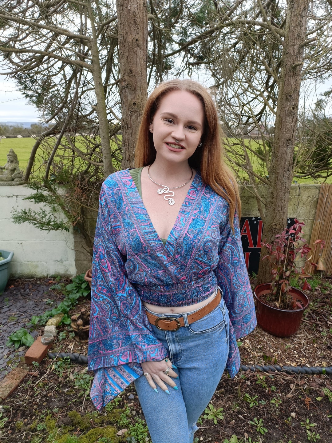 Ladies Recycled Sari Tops. Bell Sleeves. Paisley Floral Long - Etsy UK